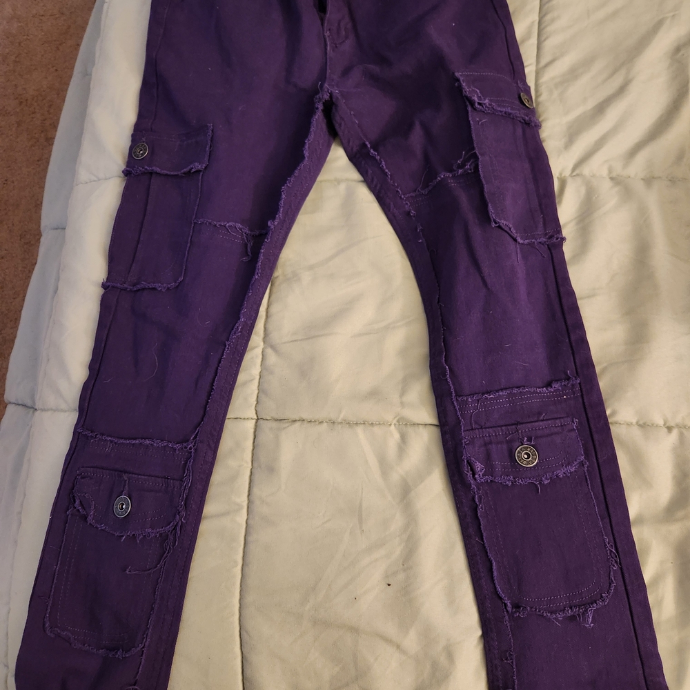 Vibrant Purple Distressed Cargo Pants